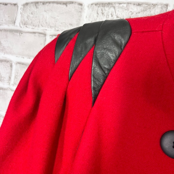 NWOT VINTAGE |•PARIS SPORT CLUB•| Statement Long Red Wool Black Leather Sz 11/12 - Picture 3 of 15